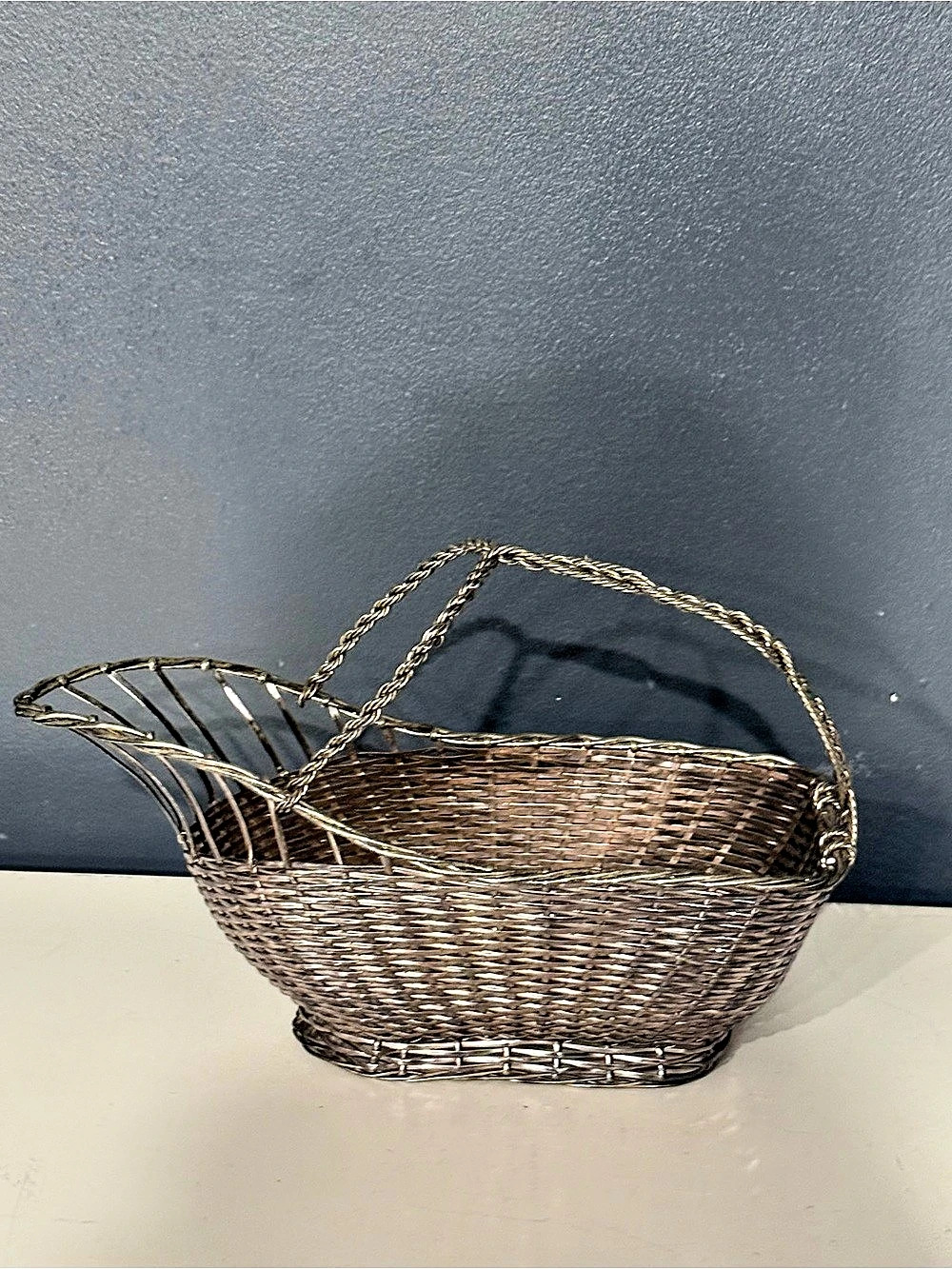 Vintage Silver Plated Woven Wire French Wine Holder/Basket